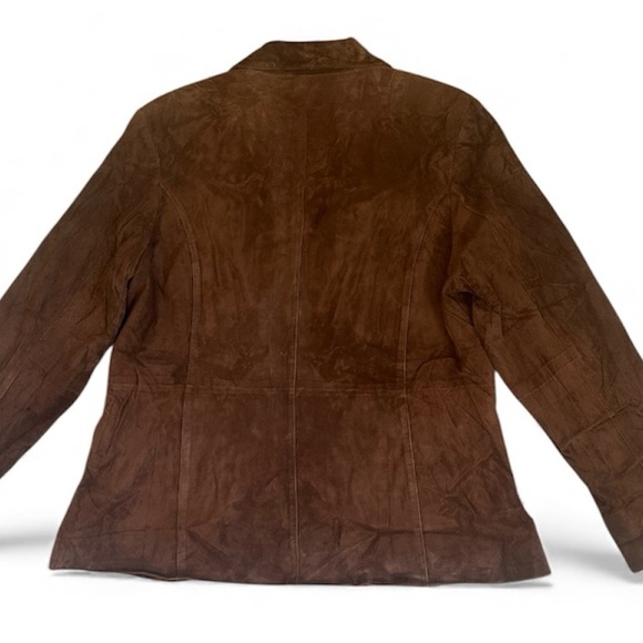Chocolate Brown Suede Blazer XL Jacket Coat Preston York 3 Button Pocket Y2K Vtg - Picture 5 of 9
